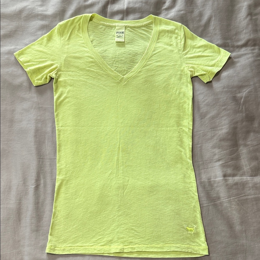 PINK Victoria's Secret Neon Yellow V-Neck Tank Top size XS